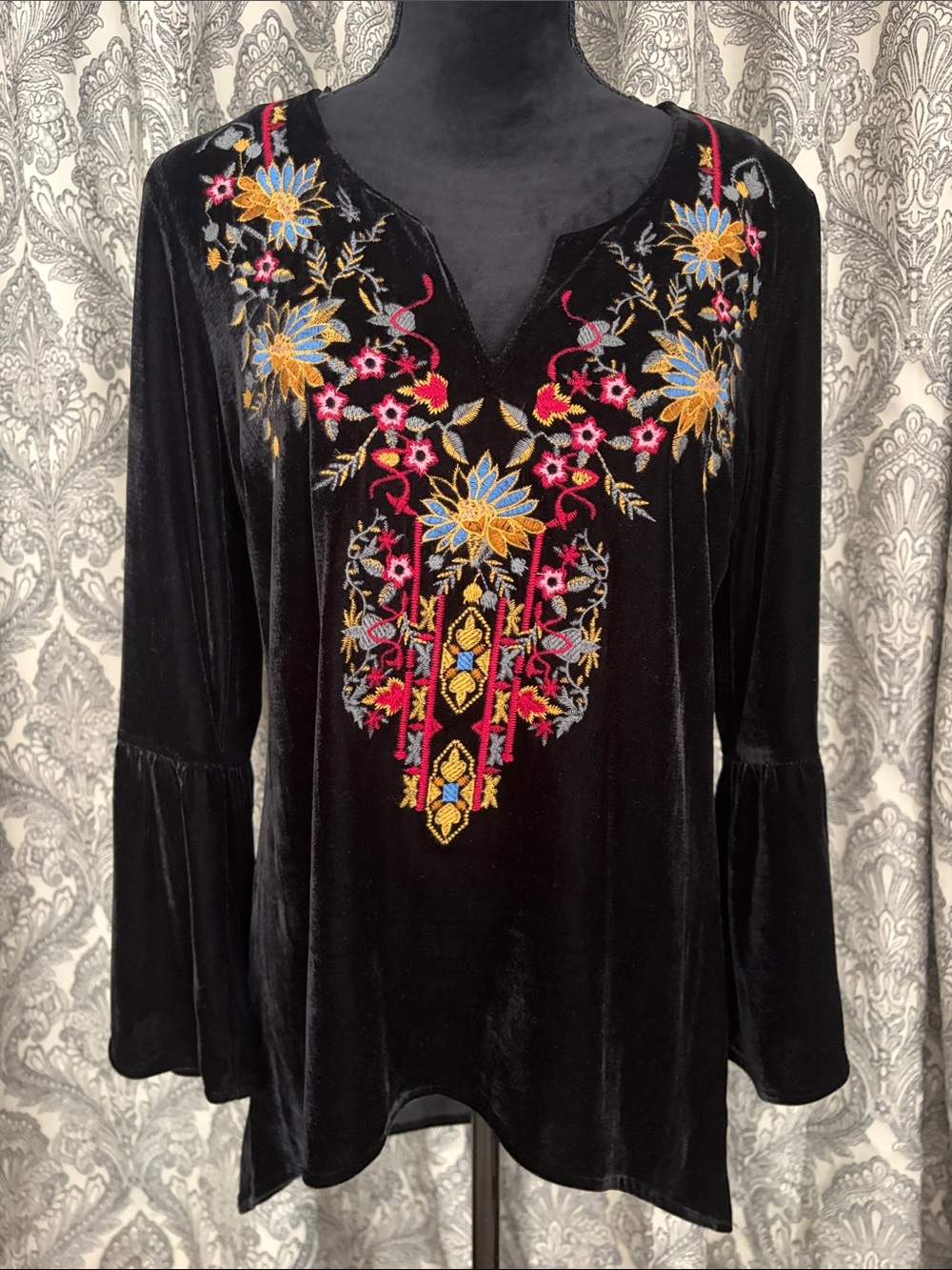 Velvet embroidered tunic top